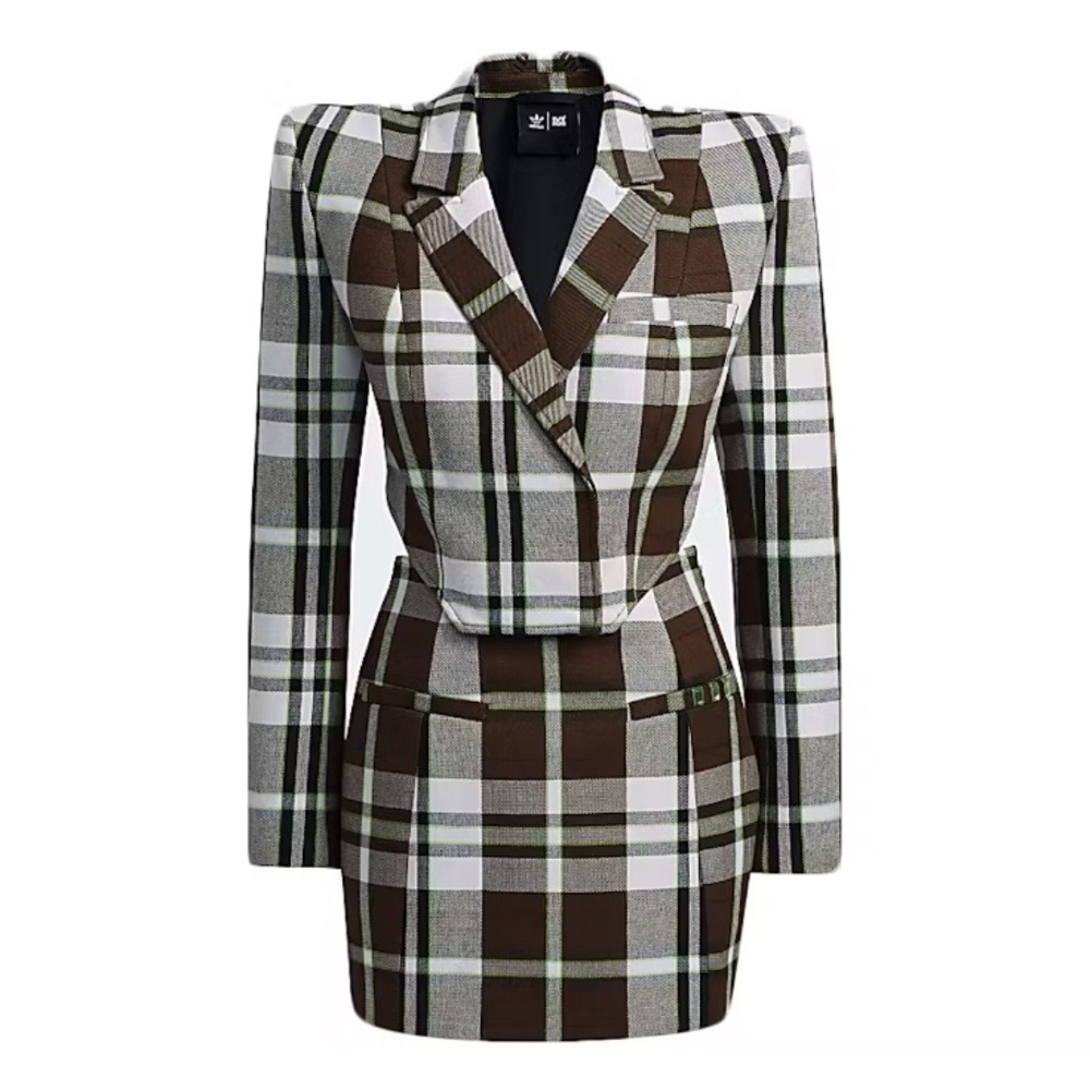 IVY PARK Plaid Blazer Dress - Brown, White, Green